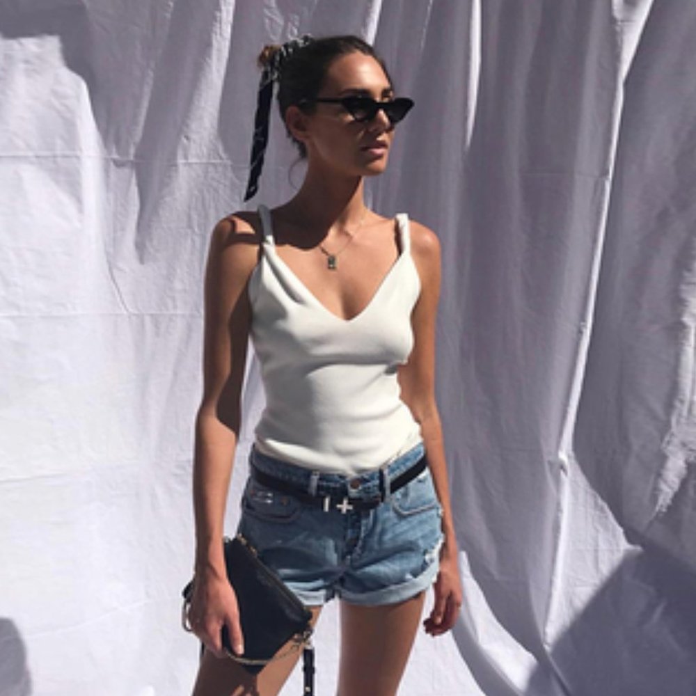 DION LEE Twist Shoulder Tank Top - White